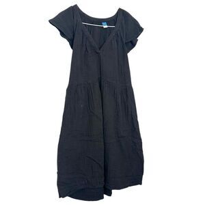Old Navy V-Neck Short Flutter Sleeve Swing Cotton Black A-Line Dress Size Medium